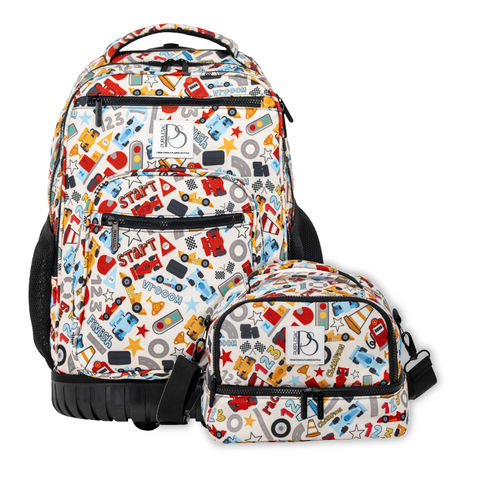 Patterned Trolley Backpack + Matching Lunch Bag